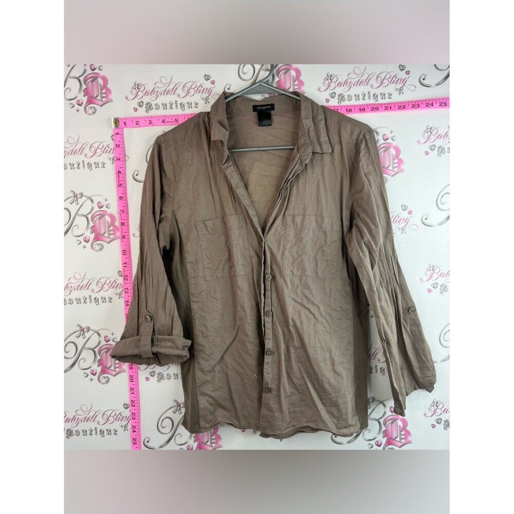 Ann Taylor shirt button up Lightweight Button-Up Shirt Jacket - Taupe Brown